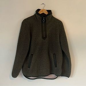 Abercrombie & Fitch Quarter-Zip Sherpa Dark Green Pullover Sweatshirt